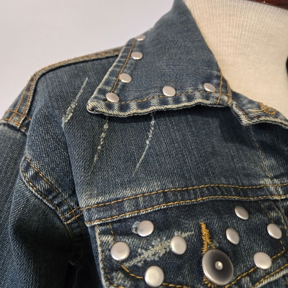 Max Plus Studded/ Scratched Denim Jacket. Size Small - Picture 5 of 13